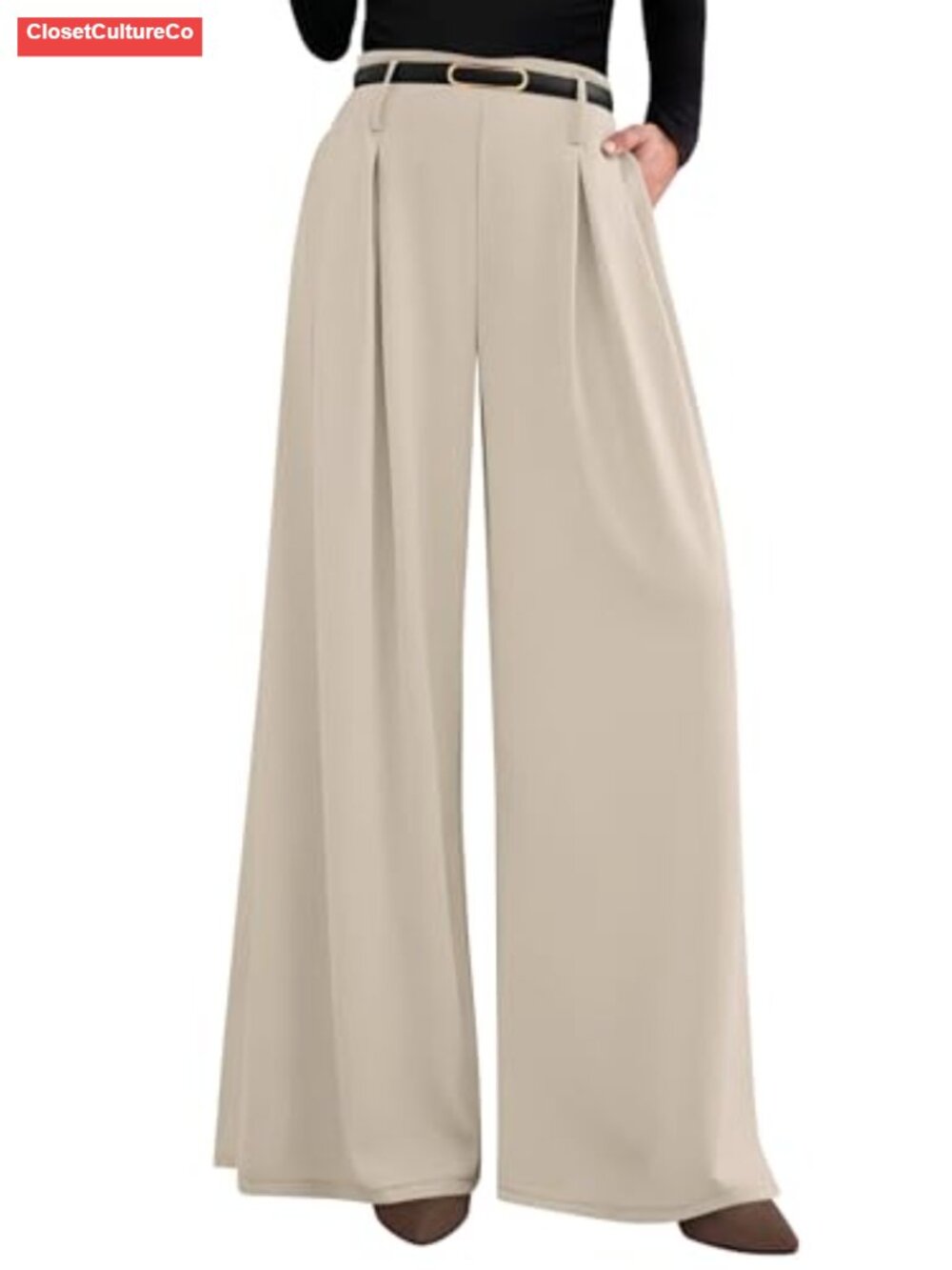 Wide Leg High Waisted Dress Pants Flowy Palazzo Trousers for Work